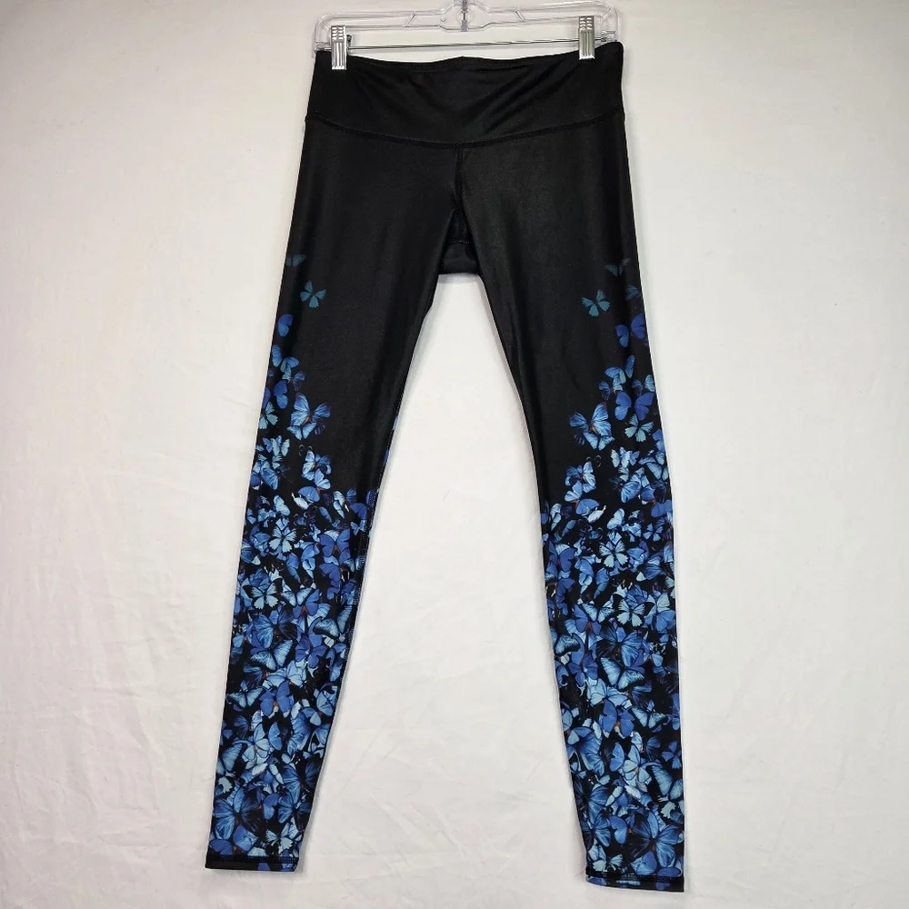Alo Yoga Gypset Goddess Butterfly Print Leggings Black Blue High Rise Size S